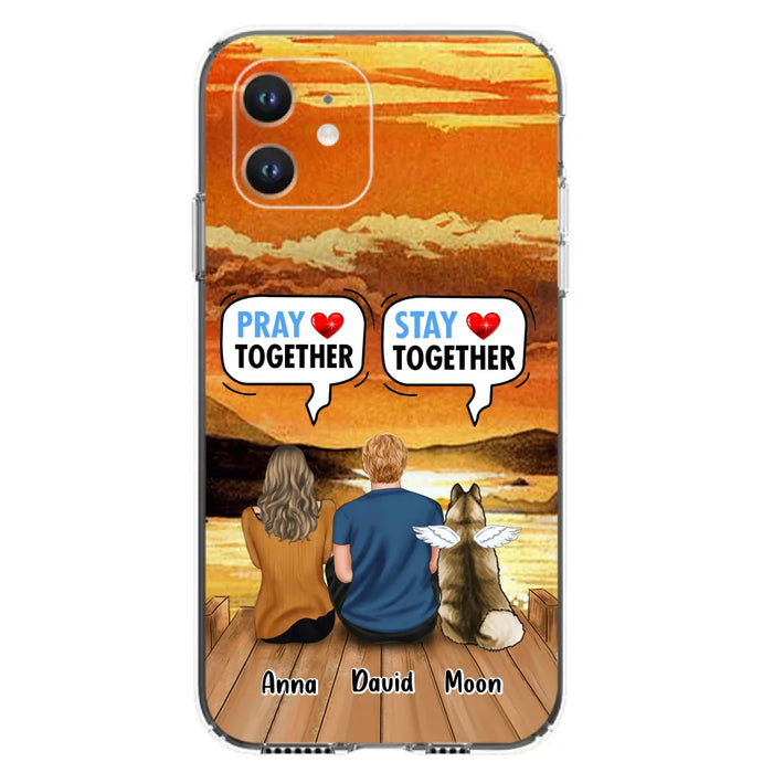 Custom Personalized Couple With Pet Phone Case - Couple With Upto 2 Pets - Gift Idea For Dog/Cat Lover - Pray Together Stay Together - Case For iPhone And Samsung