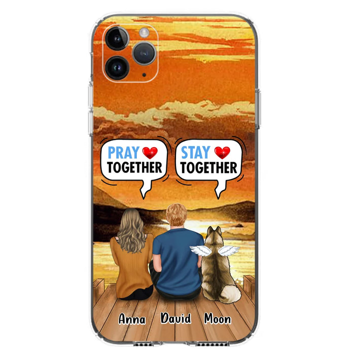 Custom Personalized Couple With Pet Phone Case - Couple With Upto 2 Pets - Gift Idea For Dog/Cat Lover - Pray Together Stay Together - Case For iPhone And Samsung