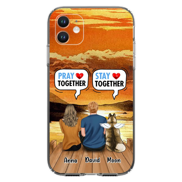 Custom Personalized Couple With Pet Phone Case - Couple With Upto 2 Pets - Gift Idea For Dog/Cat Lover - Pray Together Stay Together - Case For iPhone And Samsung