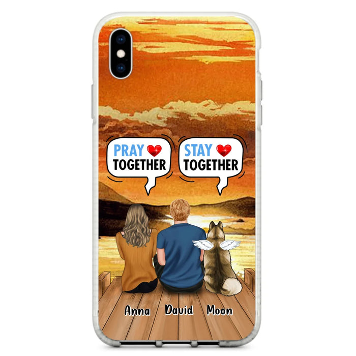 Custom Personalized Couple With Pet Phone Case - Couple With Upto 2 Pets - Gift Idea For Dog/Cat Lover - Pray Together Stay Together - Case For iPhone And Samsung