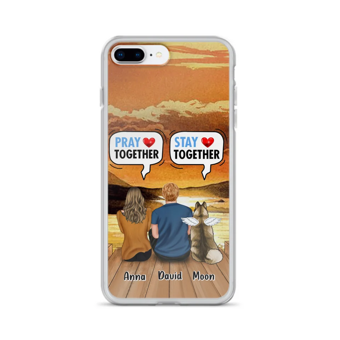 Custom Personalized Couple With Pet Phone Case - Couple With Upto 2 Pets - Gift Idea For Dog/Cat Lover - Pray Together Stay Together - Case For iPhone And Samsung