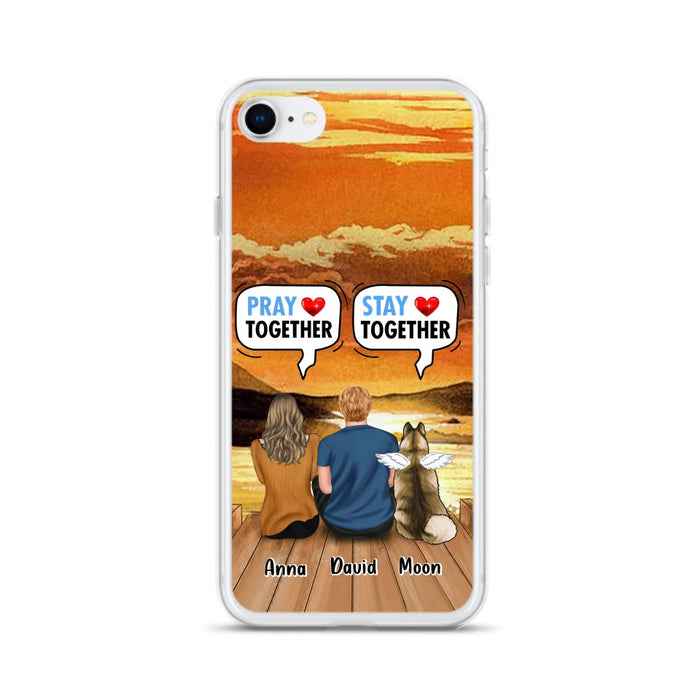 Custom Personalized Couple With Pet Phone Case - Couple With Upto 2 Pets - Gift Idea For Dog/Cat Lover - Pray Together Stay Together - Case For iPhone And Samsung