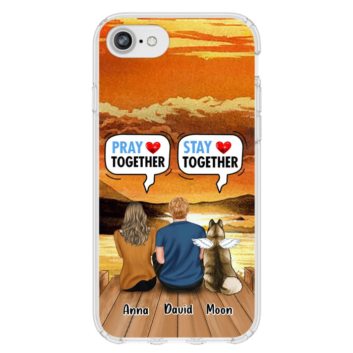 Custom Personalized Couple With Pet Phone Case - Couple With Upto 2 Pets - Gift Idea For Dog/Cat Lover - Pray Together Stay Together - Case For iPhone And Samsung