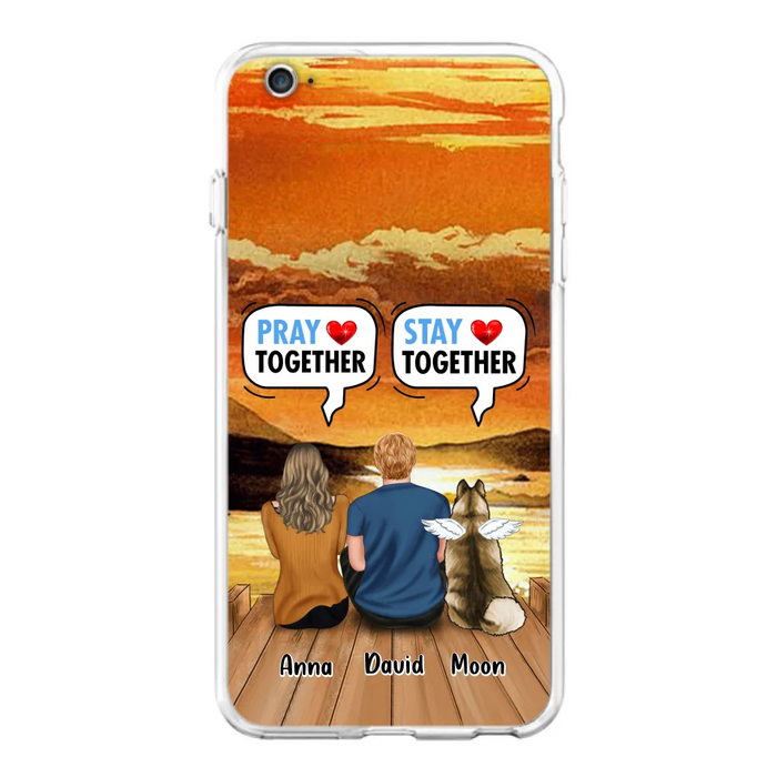 Custom Personalized Couple With Pet Phone Case - Couple With Upto 2 Pets - Gift Idea For Dog/Cat Lover - Pray Together Stay Together - Case For iPhone And Samsung