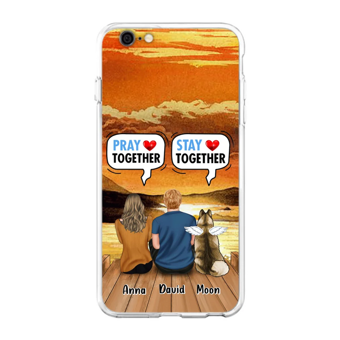 Custom Personalized Couple With Pet Phone Case - Couple With Upto 2 Pets - Gift Idea For Dog/Cat Lover - Pray Together Stay Together - Case For iPhone And Samsung