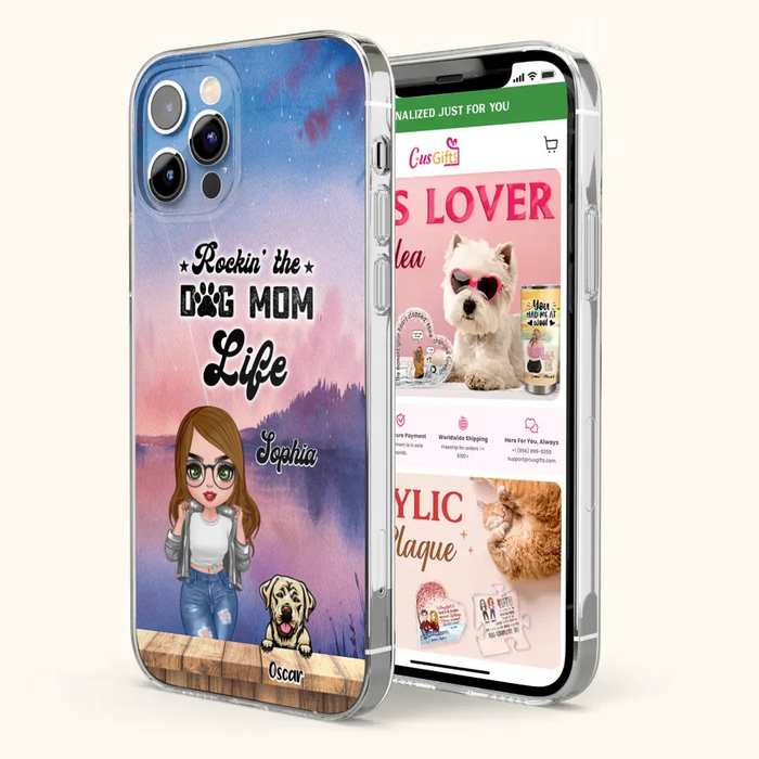 Custom Personalized Dog Mom Chibi Front Phone Case - Gifts For Dog Lover With Up to 4 Dogs - Rockin' The Dog Mom Life - Case For iPhone And Samsung