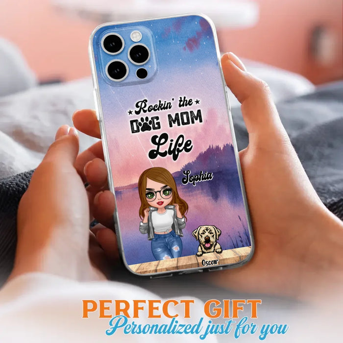 Custom Personalized Dog Mom Chibi Front Phone Case - Gifts For Dog Lover With Up to 4 Dogs - Rockin' The Dog Mom Life - Case For iPhone And Samsung