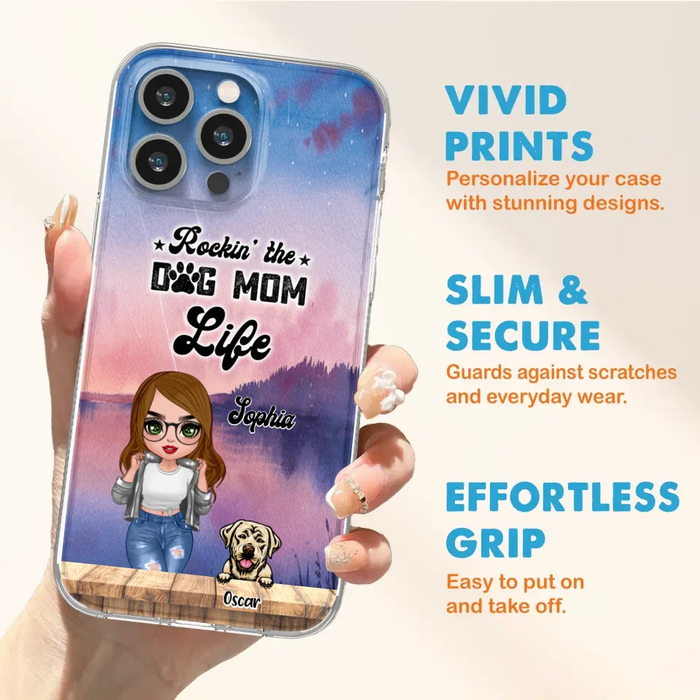 Custom Personalized Dog Mom Chibi Front Phone Case - Gifts For Dog Lover With Up to 4 Dogs - Rockin' The Dog Mom Life - Case For iPhone And Samsung