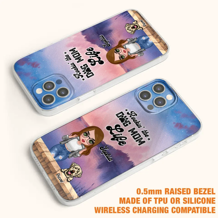 Custom Personalized Dog Mom Chibi Front Phone Case - Gifts For Dog Lover With Up to 4 Dogs - Rockin' The Dog Mom Life - Case For iPhone And Samsung