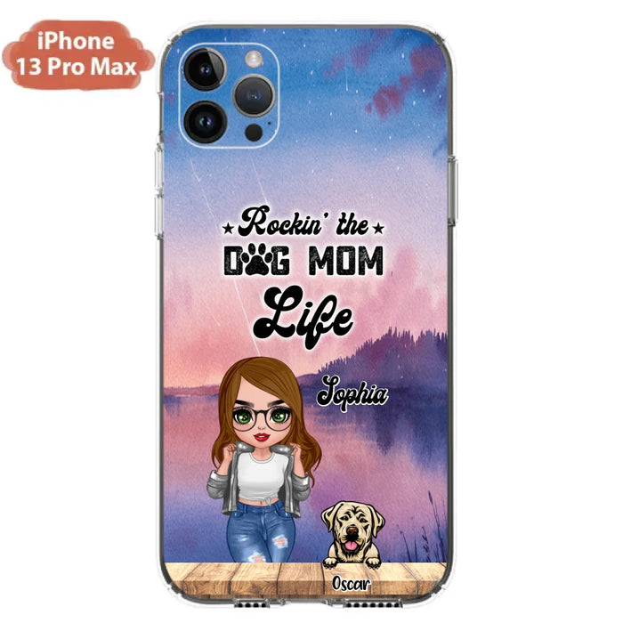 Custom Personalized Dog Mom Chibi Front Phone Case - Gifts For Dog Lover With Up to 4 Dogs - Rockin' The Dog Mom Life - Case For iPhone And Samsung