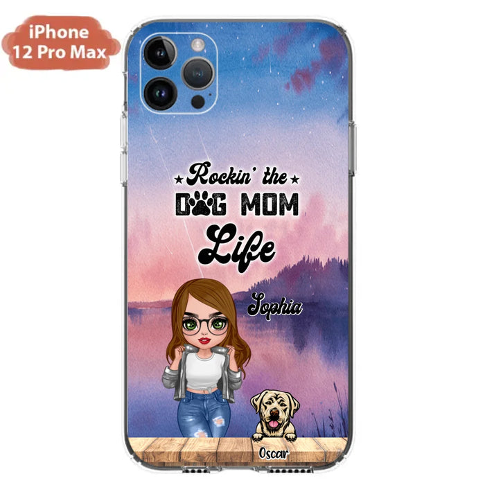 Custom Personalized Dog Mom Chibi Front Phone Case - Gifts For Dog Lover With Up to 4 Dogs - Rockin' The Dog Mom Life - Case For iPhone And Samsung