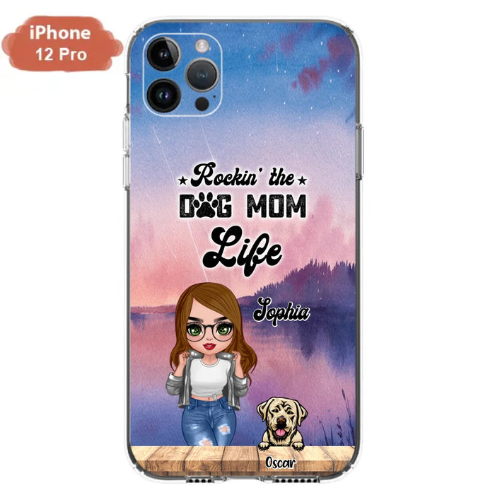 Custom Personalized Dog Mom Chibi Front Phone Case - Gifts For Dog Lover With Up to 4 Dogs - Rockin' The Dog Mom Life - Case For iPhone And Samsung