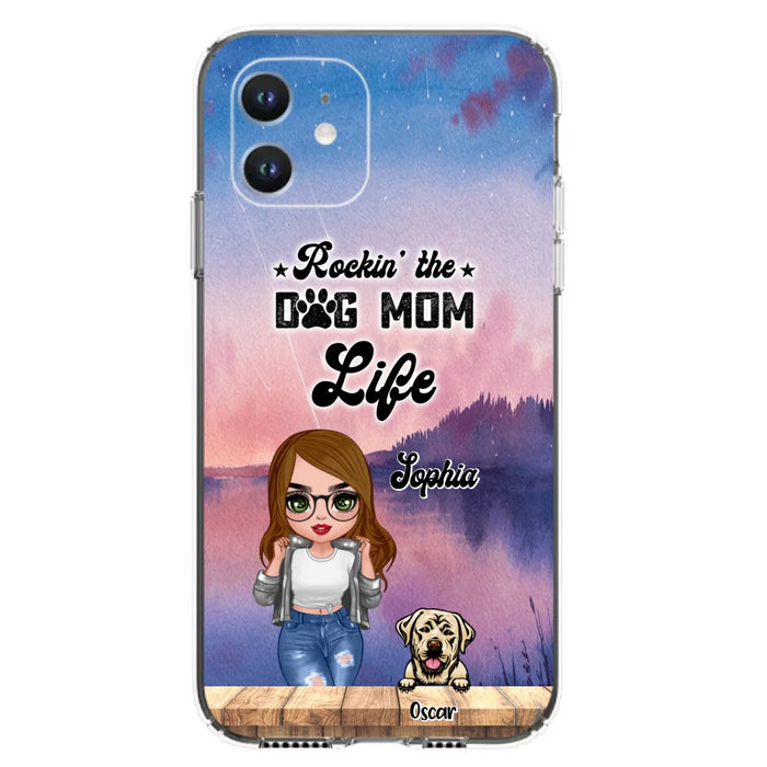 Custom Personalized Dog Mom Chibi Front Phone Case - Gifts For Dog Lover With Up to 4 Dogs - Rockin' The Dog Mom Life - Case For iPhone And Samsung