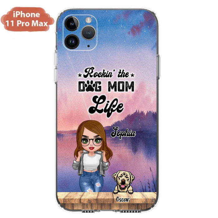 Custom Personalized Dog Mom Chibi Front Phone Case - Gifts For Dog Lover With Up to 4 Dogs - Rockin' The Dog Mom Life - Case For iPhone And Samsung