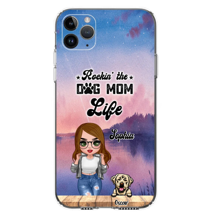 Custom Personalized Dog Mom Chibi Front Phone Case - Gifts For Dog Lover With Up to 4 Dogs - Rockin' The Dog Mom Life - Case For iPhone And Samsung