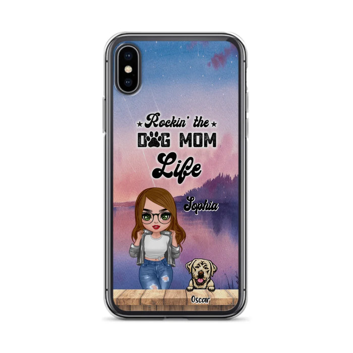 Custom Personalized Dog Mom Chibi Front Phone Case - Gifts For Dog Lover With Up to 4 Dogs - Rockin' The Dog Mom Life - Case For iPhone And Samsung