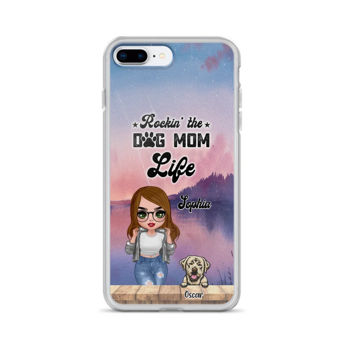 Custom Personalized Dog Mom Chibi Front Phone Case - Gifts For Dog Lover With Up to 4 Dogs - Rockin' The Dog Mom Life - Case For iPhone And Samsung