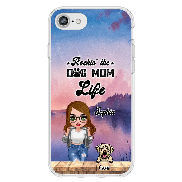 Custom Personalized Dog Mom Chibi Front Phone Case - Gifts For Dog Lover With Up to 4 Dogs - Rockin' The Dog Mom Life - Case For iPhone And Samsung