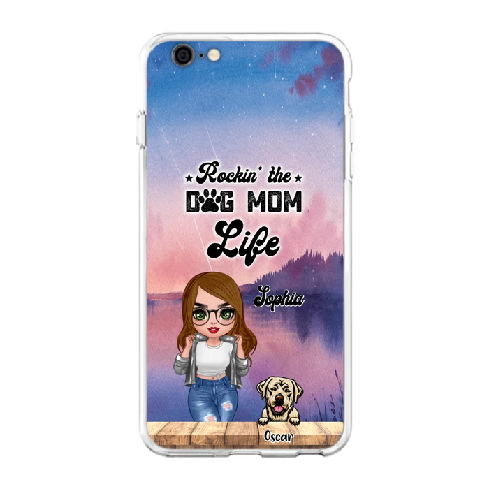 Custom Personalized Dog Mom Chibi Front Phone Case - Gifts For Dog Lover With Up to 4 Dogs - Rockin' The Dog Mom Life - Case For iPhone And Samsung