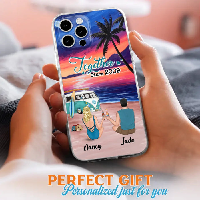 Personalized Beach Camping Phone Case - Gifts For Camping/Dog/Cat Lover With Up to 3 Kids And 3 Pets - This Is Our Happy Place - Case For iPhone And Samsung