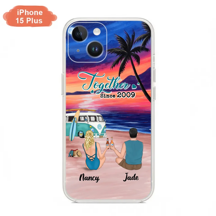 Personalized Beach Camping Phone Case - Gifts For Camping/Dog/Cat Lover With Up to 3 Kids And 3 Pets - This Is Our Happy Place - Case For iPhone And Samsung