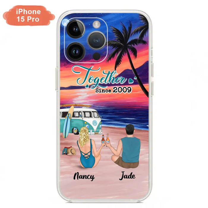 Personalized Beach Camping Phone Case - Gifts For Camping/Dog/Cat Lover With Up to 3 Kids And 3 Pets - This Is Our Happy Place - Case For iPhone And Samsung