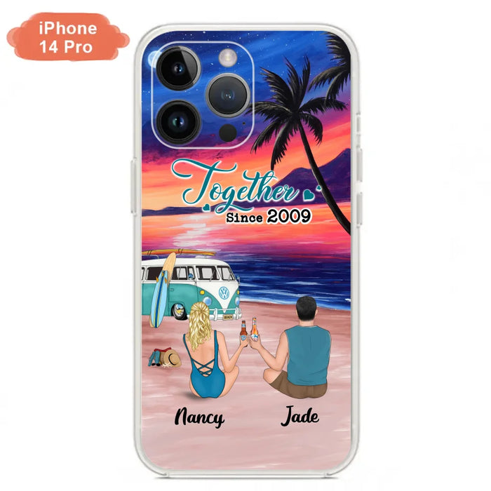 Personalized Beach Camping Phone Case - Gifts For Camping/Dog/Cat Lover With Up to 3 Kids And 3 Pets - This Is Our Happy Place - Case For iPhone And Samsung