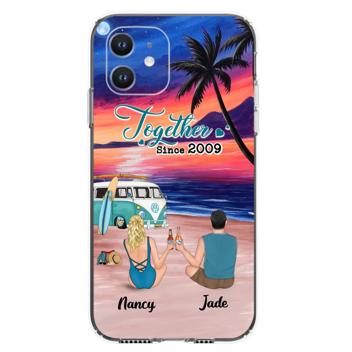 Personalized Beach Camping Phone Case - Gifts For Camping/Dog/Cat Lover With Up to 3 Kids And 3 Pets - This Is Our Happy Place - Case For iPhone And Samsung