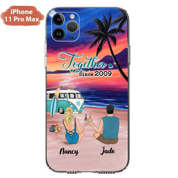 Personalized Beach Camping Phone Case - Gifts For Camping/Dog/Cat Lover With Up to 3 Kids And 3 Pets - This Is Our Happy Place - Case For iPhone And Samsung