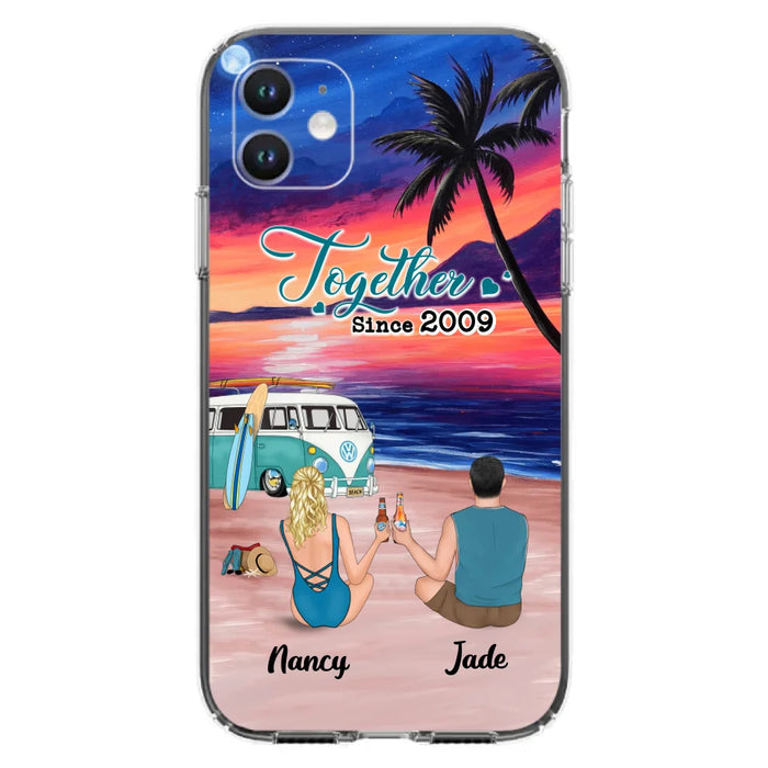 Personalized Beach Camping Phone Case - Gifts For Camping/Dog/Cat Lover With Up to 3 Kids And 3 Pets - This Is Our Happy Place - Case For iPhone And Samsung