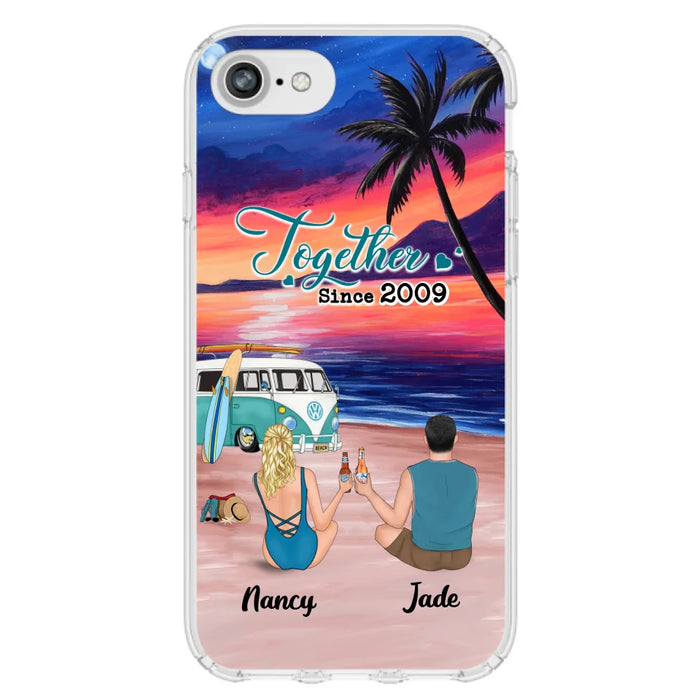 Personalized Beach Camping Phone Case - Gifts For Camping/Dog/Cat Lover With Up to 3 Kids And 3 Pets - This Is Our Happy Place - Case For iPhone And Samsung