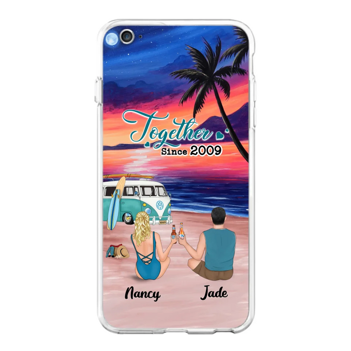 Personalized Beach Camping Phone Case - Gifts For Camping/Dog/Cat Lover With Up to 3 Kids And 3 Pets - This Is Our Happy Place - Case For iPhone And Samsung