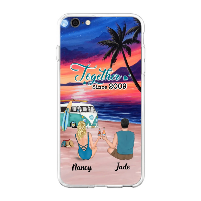 Personalized Beach Camping Phone Case - Gifts For Camping/Dog/Cat Lover With Up to 3 Kids And 3 Pets - This Is Our Happy Place - Case For iPhone And Samsung