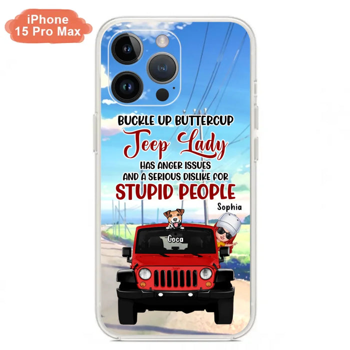 Custom Personalized Off-road Lady Phone Case - Upto 5 Dogs - Gift Idea For Dog/Off-road Lover - Buckle Up Buttercup - Case For iPhone/Samsung