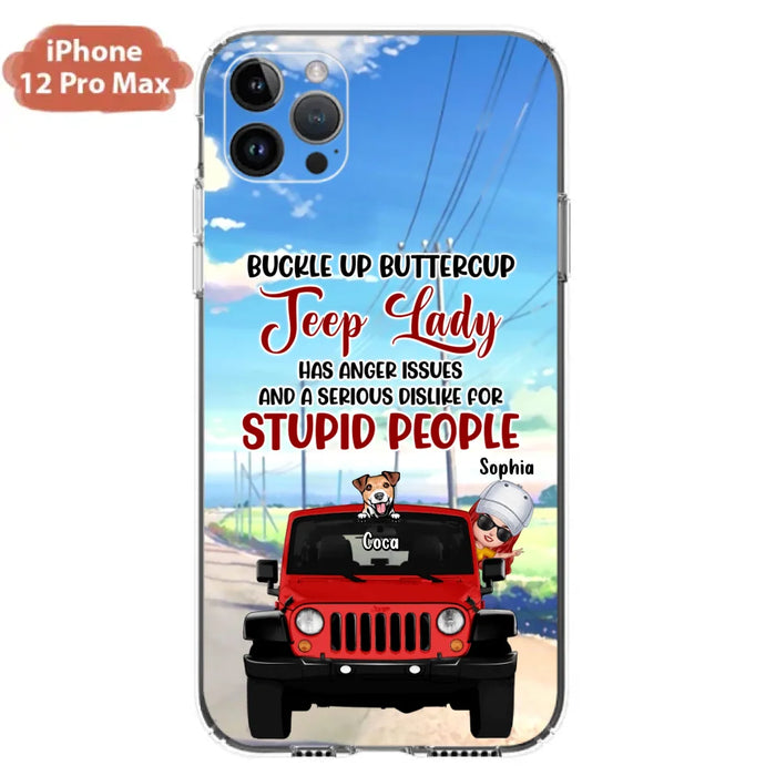 Custom Personalized Off-road Lady Phone Case - Upto 5 Dogs - Gift Idea For Dog/Off-road Lover - Buckle Up Buttercup - Case For iPhone/Samsung