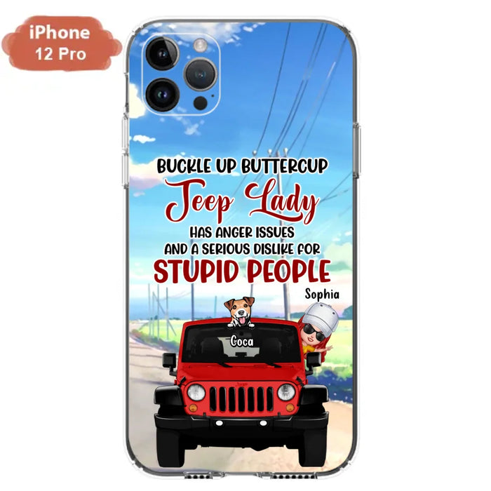 Custom Personalized Off-road Lady Phone Case - Upto 5 Dogs - Gift Idea For Dog/Off-road Lover - Buckle Up Buttercup - Case For iPhone/Samsung