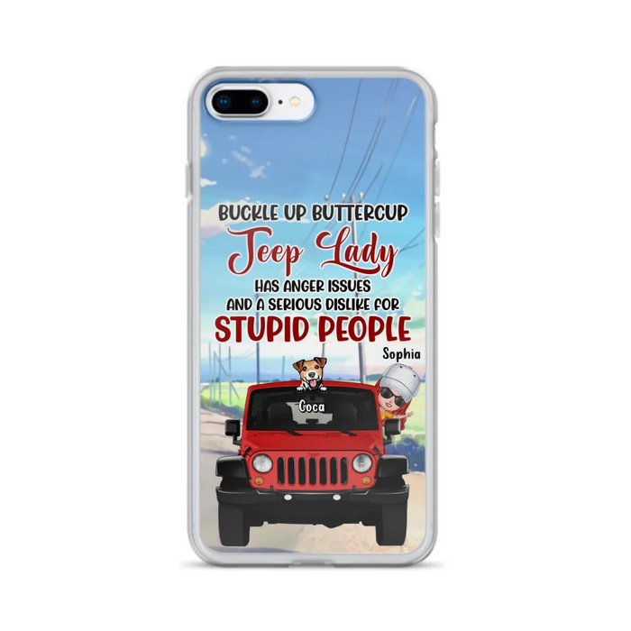 Custom Personalized Off-road Lady Phone Case - Upto 5 Dogs - Gift Idea For Dog/Off-road Lover - Buckle Up Buttercup - Case For iPhone/Samsung