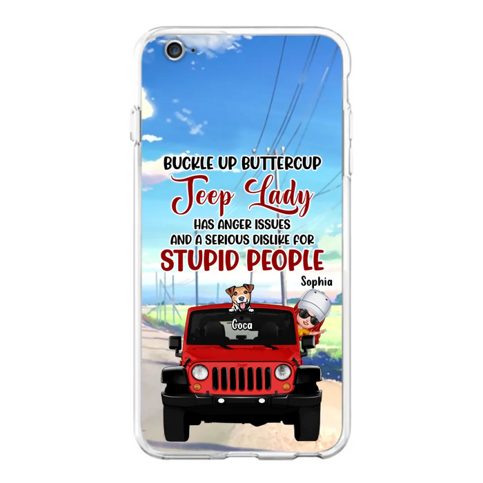 Custom Personalized Off-road Lady Phone Case - Upto 5 Dogs - Gift Idea For Dog/Off-road Lover - Buckle Up Buttercup - Case For iPhone/Samsung