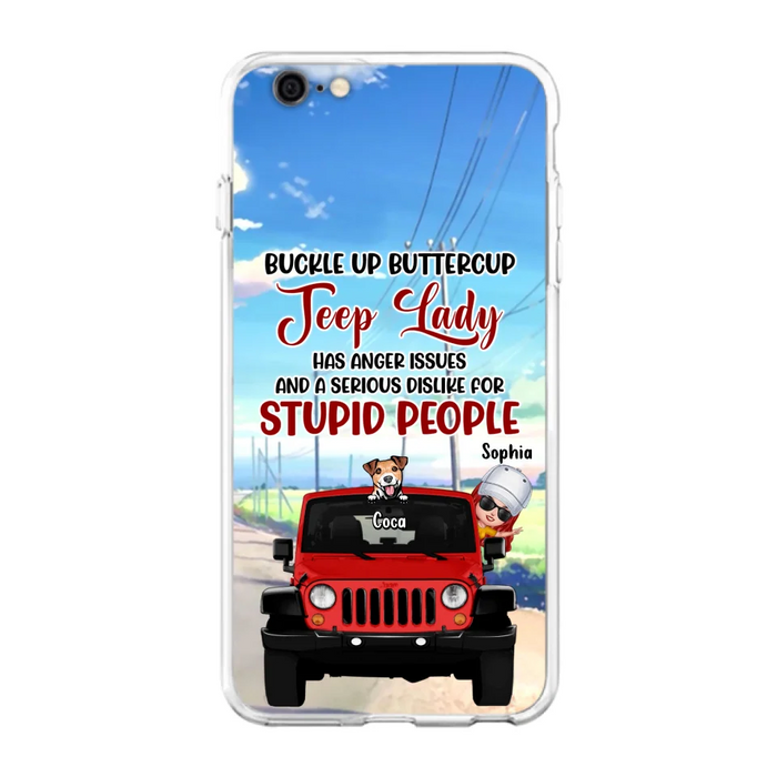 Custom Personalized Off-road Lady Phone Case - Upto 5 Dogs - Gift Idea For Dog/Off-road Lover - Buckle Up Buttercup - Case For iPhone/Samsung