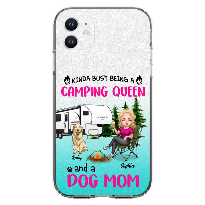 Custom Personalized Dog Camping Queen Phone Case - Upto 4 Dogs - Gift Idea For Dog Lovers/ Mother's Day - Kinda Busy Being A Camping Queen And A Dog Mom - Case For iPhone And Samsung