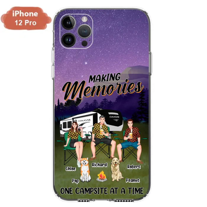 Custom Personalized Camping Phone Case - Gift Idea For Camping Lover/ Friends/ Couple - Upto 3 People And 2 Dogs - Making Memories One Campsite At A Time - Case For iPhone And Samsung