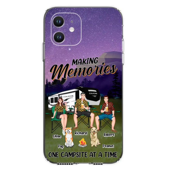 Custom Personalized Camping Phone Case - Gift Idea For Camping Lover/ Friends/ Couple - Upto 3 People And 2 Dogs - Making Memories One Campsite At A Time - Case For iPhone And Samsung