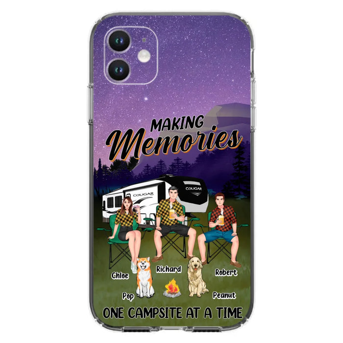 Custom Personalized Camping Phone Case - Gift Idea For Camping Lover/ Friends/ Couple - Upto 3 People And 2 Dogs - Making Memories One Campsite At A Time - Case For iPhone And Samsung