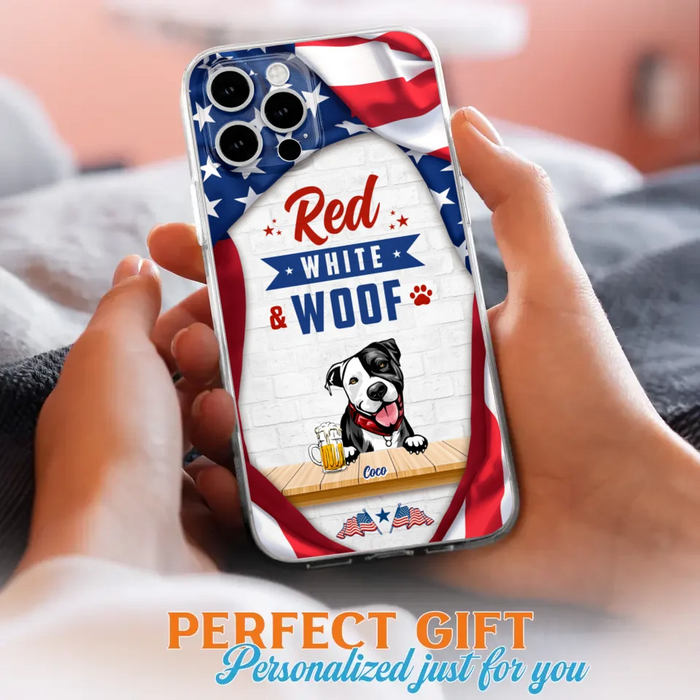 Custom Personalized Dog Phone Case - Gift Idea For Independence Day/ Dog Lover - Red, White & Woof - Case For iPhone And Samsung