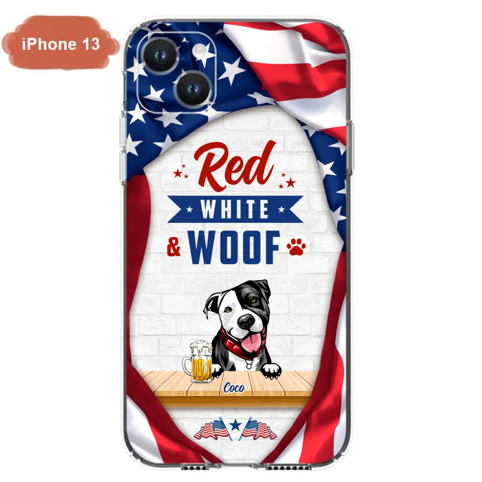 Custom Personalized Dog Phone Case - Gift Idea For Independence Day/ Dog Lover - Red, White & Woof - Case For iPhone And Samsung