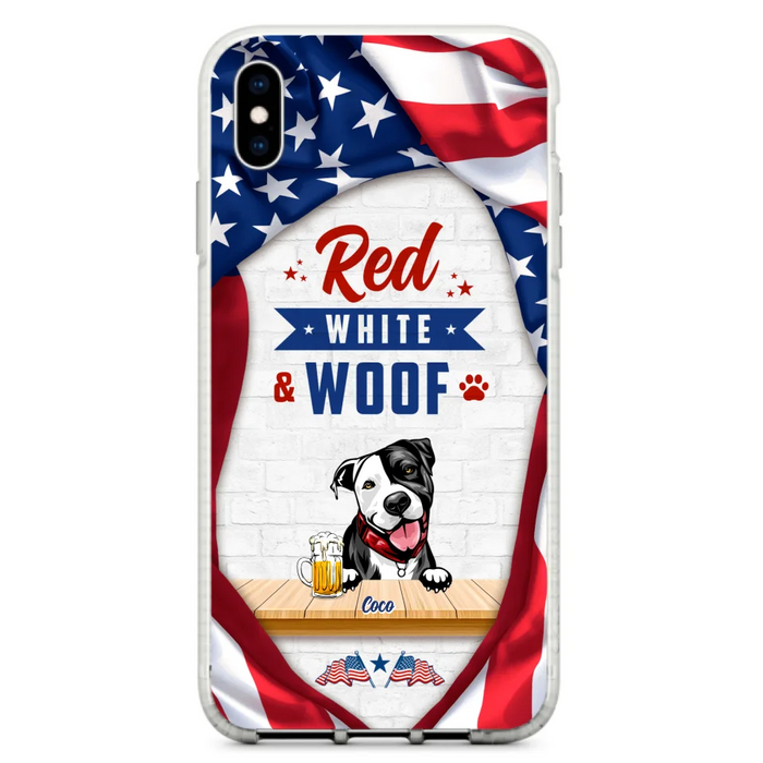 Custom Personalized Dog Phone Case - Gift Idea For Independence Day/ Dog Lover - Red, White & Woof - Case For iPhone And Samsung