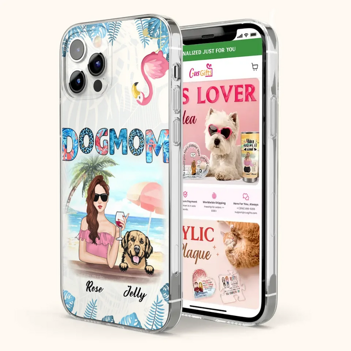 Custom Personalized Dog Mom Summer Patterned Phone Case - Upto 4 Dogs - Gift Idea For Dog Mom - Case For iPhone And Samsung