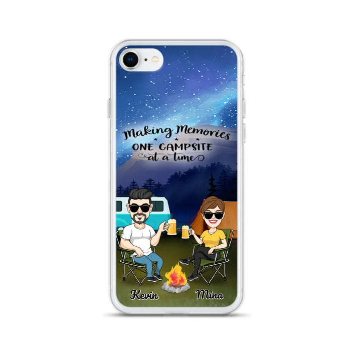 Custom Personalized Night Camping Phone Case - Couple With Up to 3 Dogs - Gift For Couple/ Camping Lover - Making Memories One Campsite At A Time - Case For iPhone And Samsung