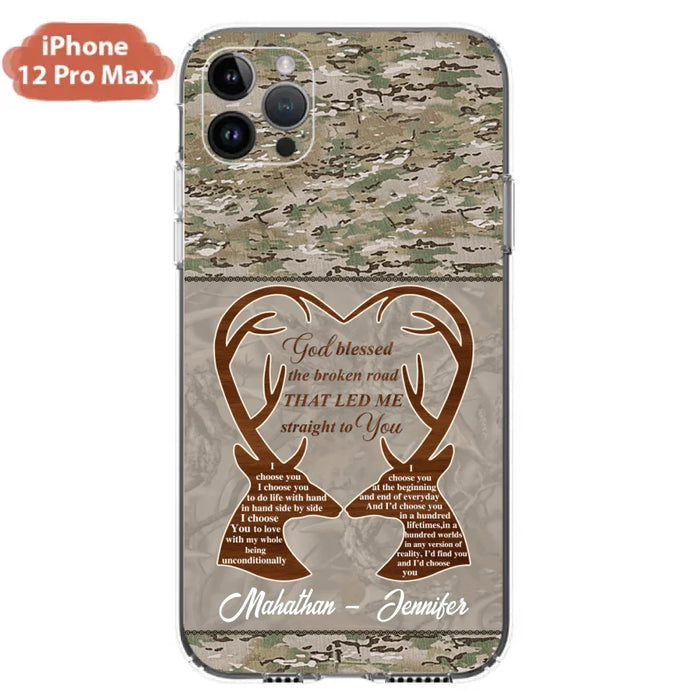 Custom Personalized Deer Hunting Heart Phone Case - Gift Idea For Couple - God Blessed The Broken Road That Led Me Straight To You - Case For iPhone And Samsung