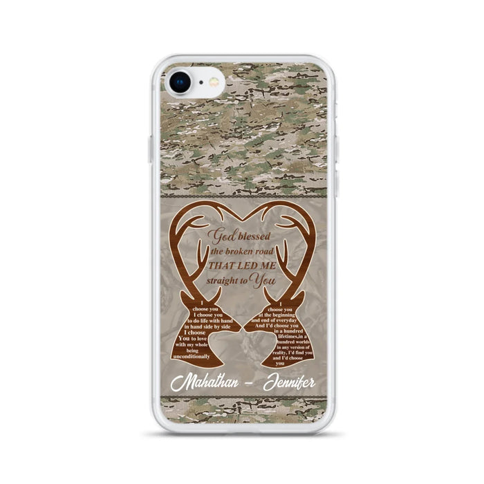 Custom Personalized Deer Hunting Heart Phone Case - Gift Idea For Couple - God Blessed The Broken Road That Led Me Straight To You - Case For iPhone And Samsung